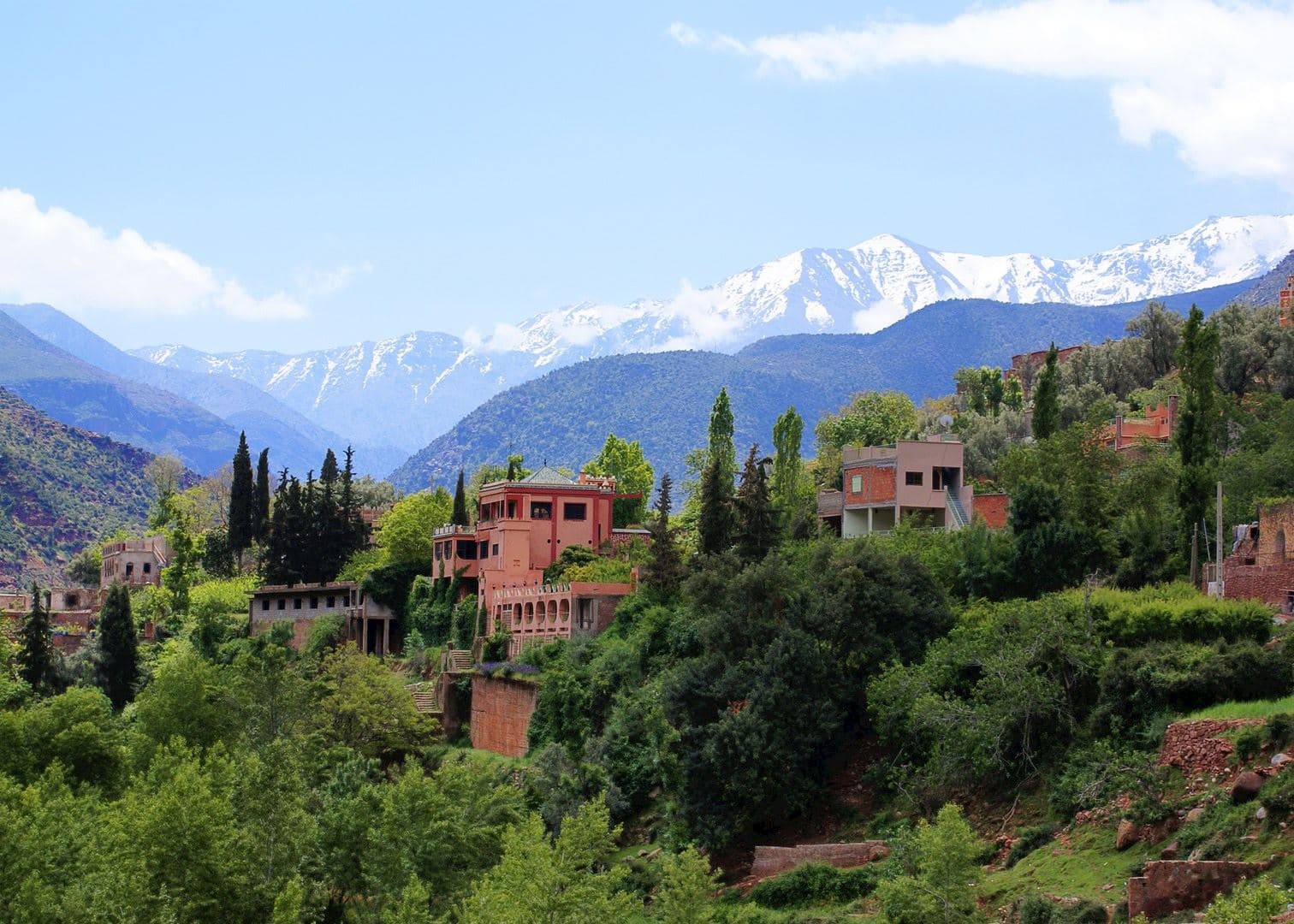 Panoramic view of Atlas mountains from Marrakech